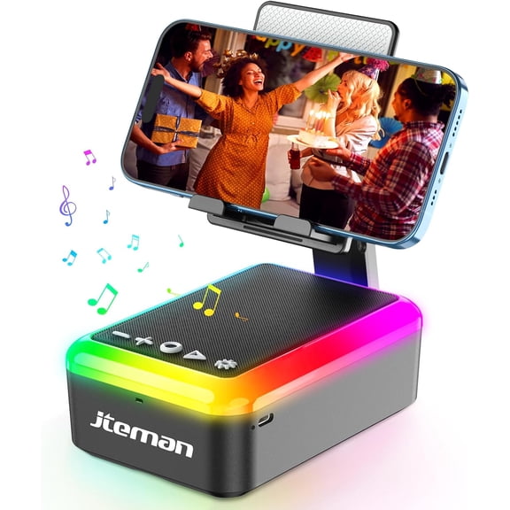 Gifts for Men Women, Cell Phone Stand with Bluetooth Speaker and Light, Portable Lanyard, Cool Tech Gifts for Dad Mom Husband, Unique Birthday Gift Ideas Black