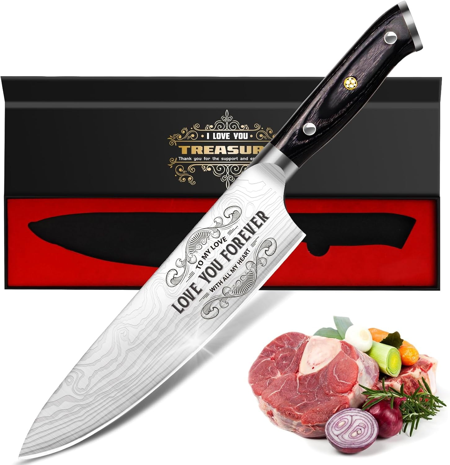 Gifts for Him Her Men Women Husband, Christmas Xmas Stocking Stuffers, Anniversary Birthday Gifts ideas for Him Her, 8 inch Pro German Chef Knife, Kitchen Knife Gift Set