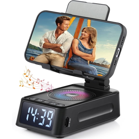Gifts for Men Women, Phone Stand with Speaker&Clock, Birthday Gifts for Him, Phone Holder with Speaker, Ideal for Dad Mom Husband Boy, Cool Tech Gadget for Men