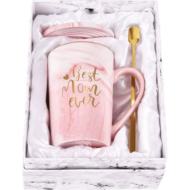 Gifts for Mom - Best Mom Ever Coffee Mug, Best Mom Gifts for Mothers Day, Birthday Gifts, Mother's Day Gifts, Christmas Gifts, Futtumy 14 fl oz Pink Marble Coffee Mugs Ceramic Mug Tea Cup