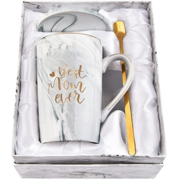 Gifts for Mom, Best Mom Ever Coffee Mug, Best Gifts for Mom Mother, Unique Birthday Valentine's Day Mother's Day Christmas Gifts for Mom, Gold Printing 14 Oz Mug with Spoon - Exquisite Box Packing