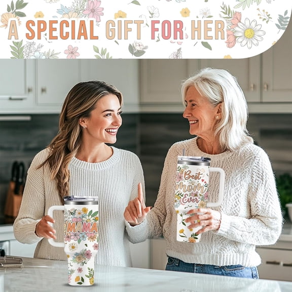 Gifts for Mom, Best Mom Ever Tumbler 40oz with Handle and Straw, Mama/Mom Gifts From Daughter Son, Mom Birthday Gifts, Mothers Day Presents Ideas, Christmas Gifts for Best Mom Ever Mug, Flower