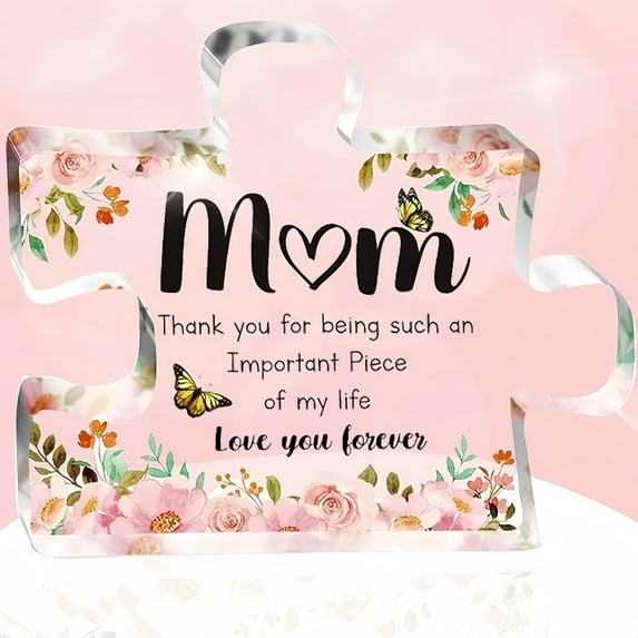 Gifts for Mom, Birthday Gifts for Mom - Engraved Acrylic Block Puzzle Mom Gift 3.9 x 3.3 x 0.6 inch, Mom Birthday Gifts from Daughter, Son, Moms Birthday Gift Ideas, for Moms Birthday