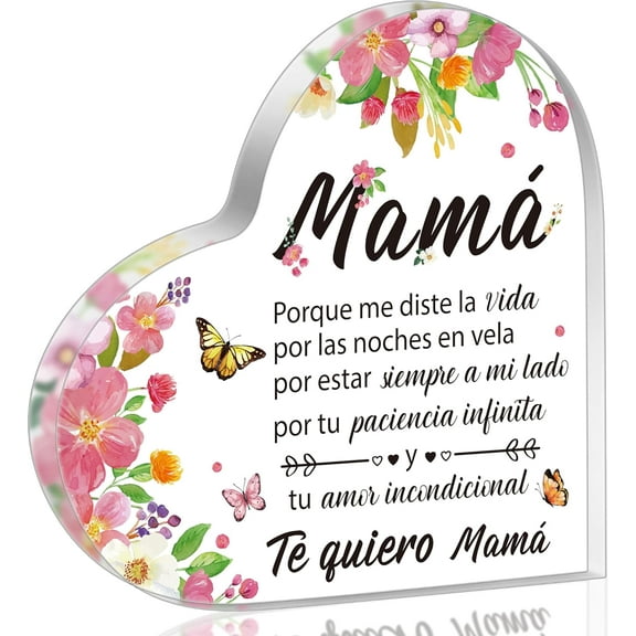 Gifts for Mom Birthday - Regalos para Mamá Acrylic Gifts Spanish Mom Acrylic Heart Keepsake Paperweight from Daughter Son Mother's Day Birthday Christmas Valentines Acrylic Sign Plaque for Mom