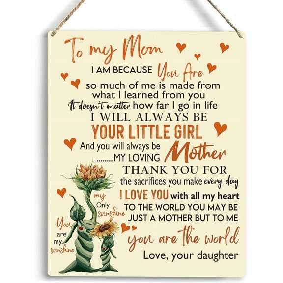 Gifts for Mom Birthday Gifts To My Mom Wooden Hanging Sign Christmas Gifts for Mom from Son Birthday Anniversary Housewarming Gift Wall Decor for Her Female Women Home Bedroom 8x10 Inch
