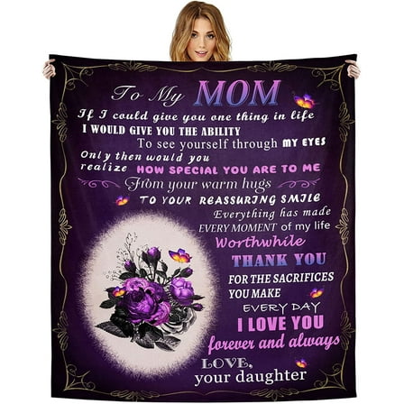 Gifts for Mom,Blanket to Mom from Daughter,Blanket Soft Mom Blanket Personalized Flannel Throw Blanket Christmas Thanksgiving Birthday Gifts for Mom Butterfly Blanket50 x60
