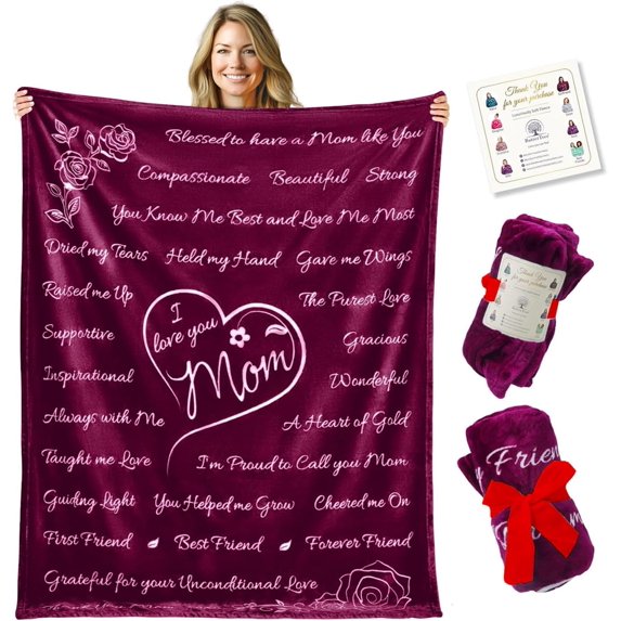 Gifts for Mom, Blanket for Mom Gifts, Christmas Gifts for Mom from Daughter, Banket for Mom, Mom Birthday Gifts, Gift for Mom from Son, Mom Blanket, Mom Gifts, 65" × 50" (Red)