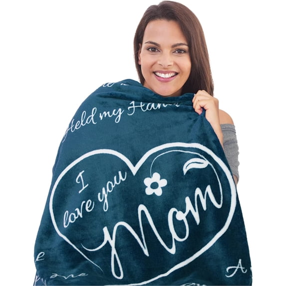 Gifts for Mom, Blanket for Mom Gifts, Christmas Gifts for Mom from Daughter, Mom Birthday Gifts, Presents for Mom from Son, I Love You Mom Blanket, Throw Blanket 60" × 50" (Coral Blue)