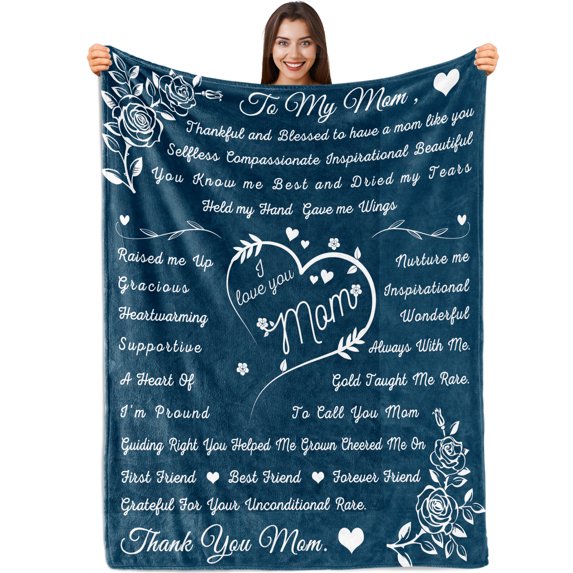 Gifts for Mom, Blanket for Mom Gifts, for Mom from Daughter, Kainsy Gifts for Anniversary Mom Birthday Mothers Day Thanksgiving Gifts, I Love You Mom Blanket, Throw Blanket Blue 50"x60"