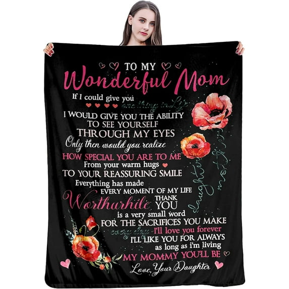 Gifts for Mom Blanket to My Wonderful Mom from Daughter Birthday Gifts for Mom Mothers Day I Will Love You Forever Super Soft Warm Cozy Throw Blanket for Bed Sofa 60"x50" (Flower)