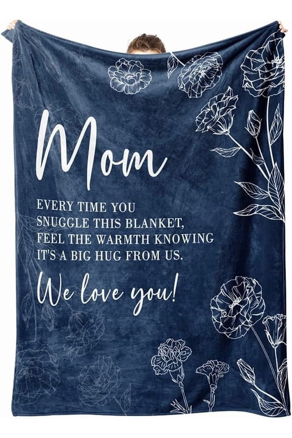 Mom Throw Blanket, Soft Cozy Flannel for Mother, Christmas Birthday Mothers Day Present from Daughter Son, 60 x 50 Inch, Blue