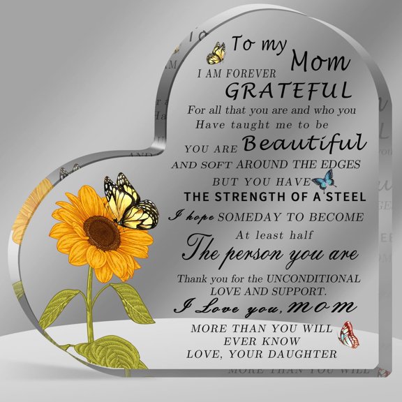 Gifts For Mom From Daughter, Birthday Gifts For Mom From Daughters, Acrylic Heart Keepsake, Funny Christmas Birthday Gifts For Mom, Great Mother Gifts Ideas (Sunflower