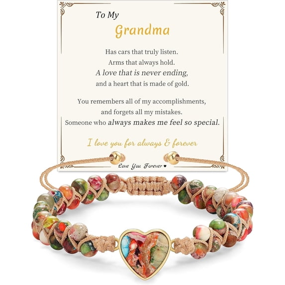Gifts for Mom Daughter Granddaughter Mothers Day Gifts for Wife Girlfriend to My Sister Jasper Heart Bracelets Natural Stone Bracelet Birthday Anniversary Jewelry for Women