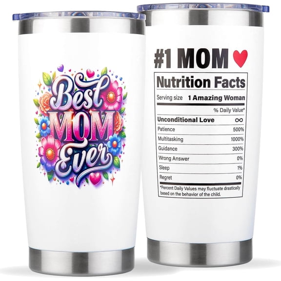 Gifts for Mom from Daughter, Son - Best Mom Ever Gifts, Birthday Christmas Mothers Day Valentines Day Gift for Mom - Moms Nutrition Facts Cup Tumbler Mug, 20 oz Insulated Stainless Steel