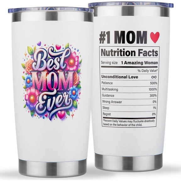 Gifts for Mom from Daughter, Son - Best Mom Ever Gifts, Birthday Christmas Mothers Day Valentines Day Gift for Mom - Moms Nutrition Facts Cup Tumbler Mug, 20 oz Insulated Stainless Steel