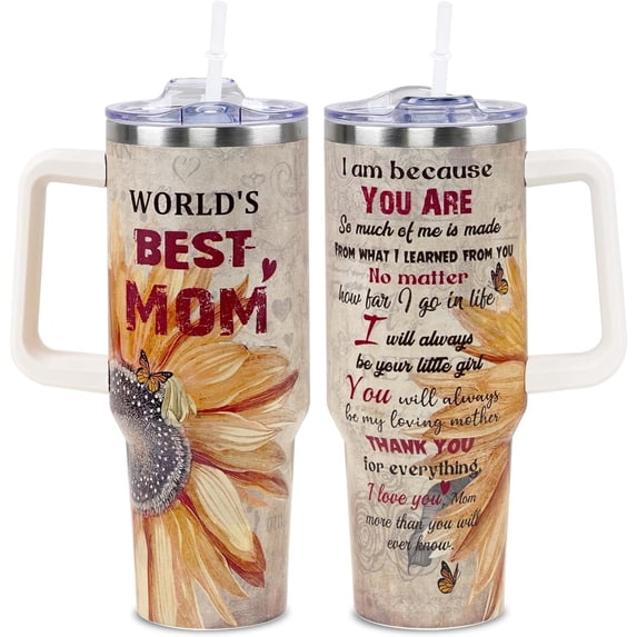 Gifts for Mom from Daughter, Son - Mom Birthday Gifts, Birthday Gifts for Mom Wife - Mothers Day Gifts for Mom, New Mom Gifts for Women - 40 oz Stainless Steel Tumbler with Handle and Straw