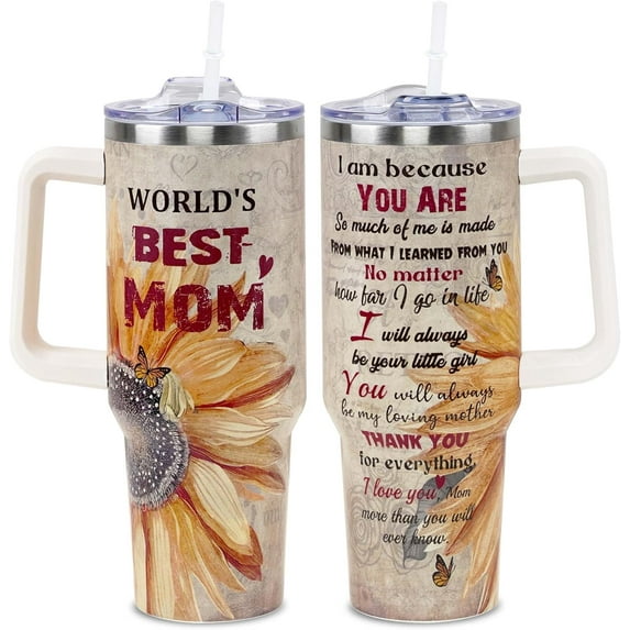 Gifts for Mom from Daughter, Son - Mom Birthday Gifts, Birthday Gifts for Mom Wife - Mothers Day Gifts for Mom, New Mom Gifts for Women - 40 oz Stainless Steel Tumbler with Handle and Straw