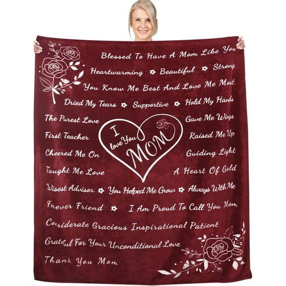 Gifts for Mom, Gifts for Mothers Day, Soft Flannel Throw Blankets Anniversary Birthday Gift for Mom from Daughter Son, I Love You Mom Blanket 65" x 50"-Red