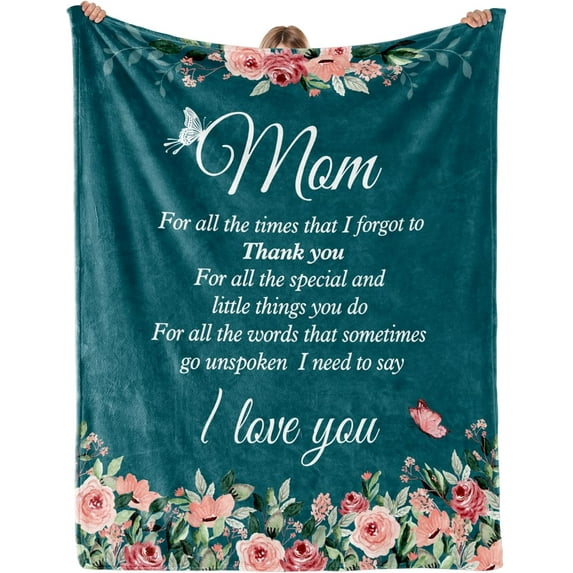 Gifts for Mom,Mom Birthday Gifts,Christmas,Birthday Gifts for Mom,Best Mom Gifts from Daughter,Son,Super Warm,Soft Love You Mom Throw Blanket with Floral & Letter Print 50" x 60"-Violet