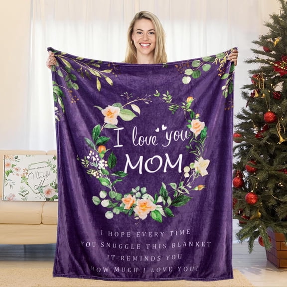 Gifts for Mom, Mom Gifts, Mom Birthday Gifts, Christ-mas Gifts for Mom from Daughter, Mom Gifts from Son, I Love You Mom Blanket, Soft Flower Throw Blanket 60" x 50", Blue