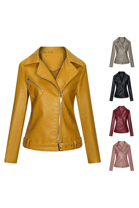 Gifts for Mom! QATAINLAV Faux Leather Jacket Womens Classic Motorcycle Jackets Slim Fit Short Coats Asymmetrical Full Zip Up Fall Winter Outerwear Pink XL