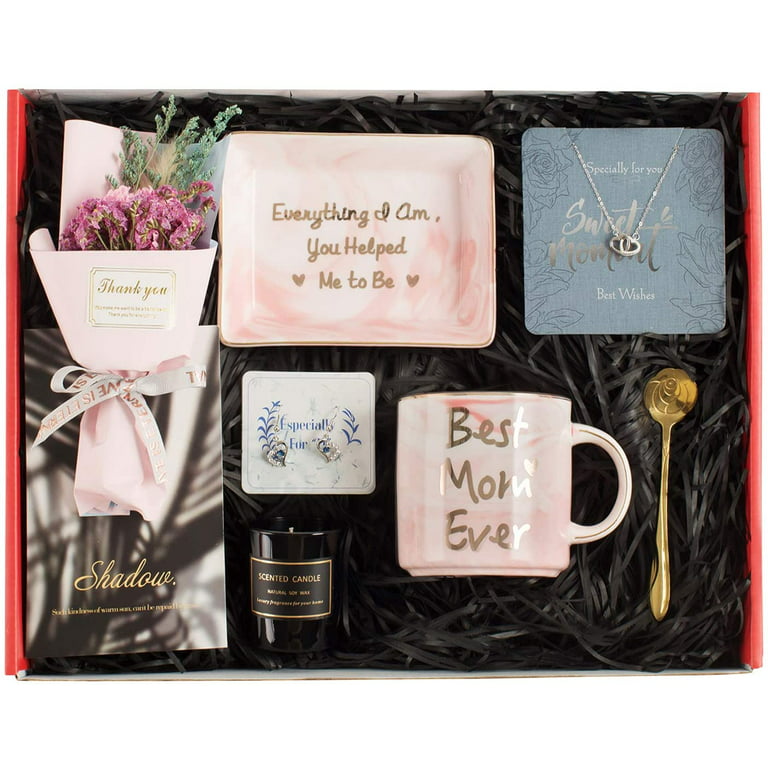 Gifts for Mom - Mom Gifts Set Includes Sterling Silver Necklace，Earrings,  Pink Marble Jewelry Trays,Pink Marble Mug, Scented Candle and Flower – Best Mother's  Day Birthday Gift Set 