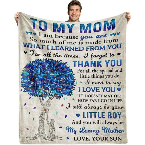 Gifts for Mom from Son, Romantic Mom Birthday Gifts from Son to My Mom Flannel Blanket for Mom from Son Mother Day Birthday Presents for Mom Soft Throw Blanket 60"*50"