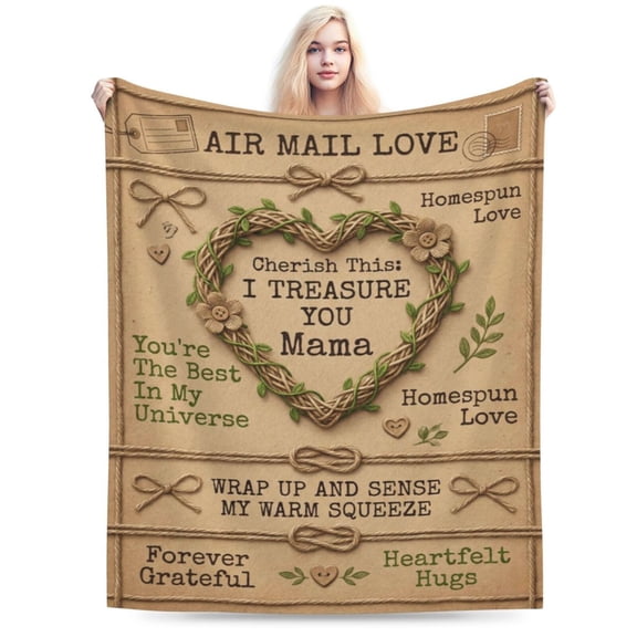 Gifts for Mom Vintage Airmail & Rustic Love Letter Throw Blanket, Meaningful Quote Cozy Fleece Plush Blanket for Couch Bed, Mother's Day Birthday Gift 50x40