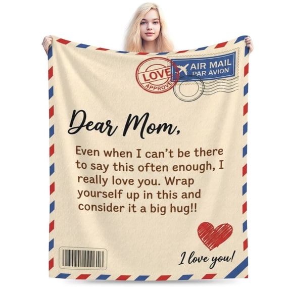 Gifts for Mom Vintage Airmail Throw Blanket, "Thanks for Sacrifices" Meaningful Letter Cozy Fleece Blanket for Couch Bed, Mother's Day Thanksgiving Gift 50x40