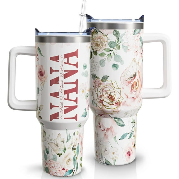 Gifts for Nana Grandmother Gift from Grandson Granddaughter on Birthday Mothers Day&Christmas 30 oz Tumblers with Handle and Straw Stainless Steel Insulated Travel Coffee Cup Mug