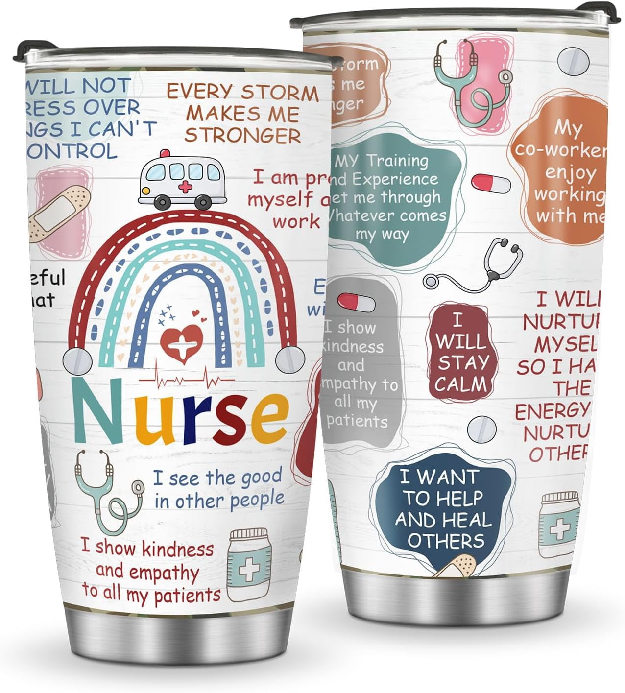 Gifts for Nurse, Coffee Tumbler for Women Nursing Student, Gift for Nurses day Birthday Christmas Thanksgiving Graduation 20oz Stainless Steel Slider Lid Insulated Office Travel Mug