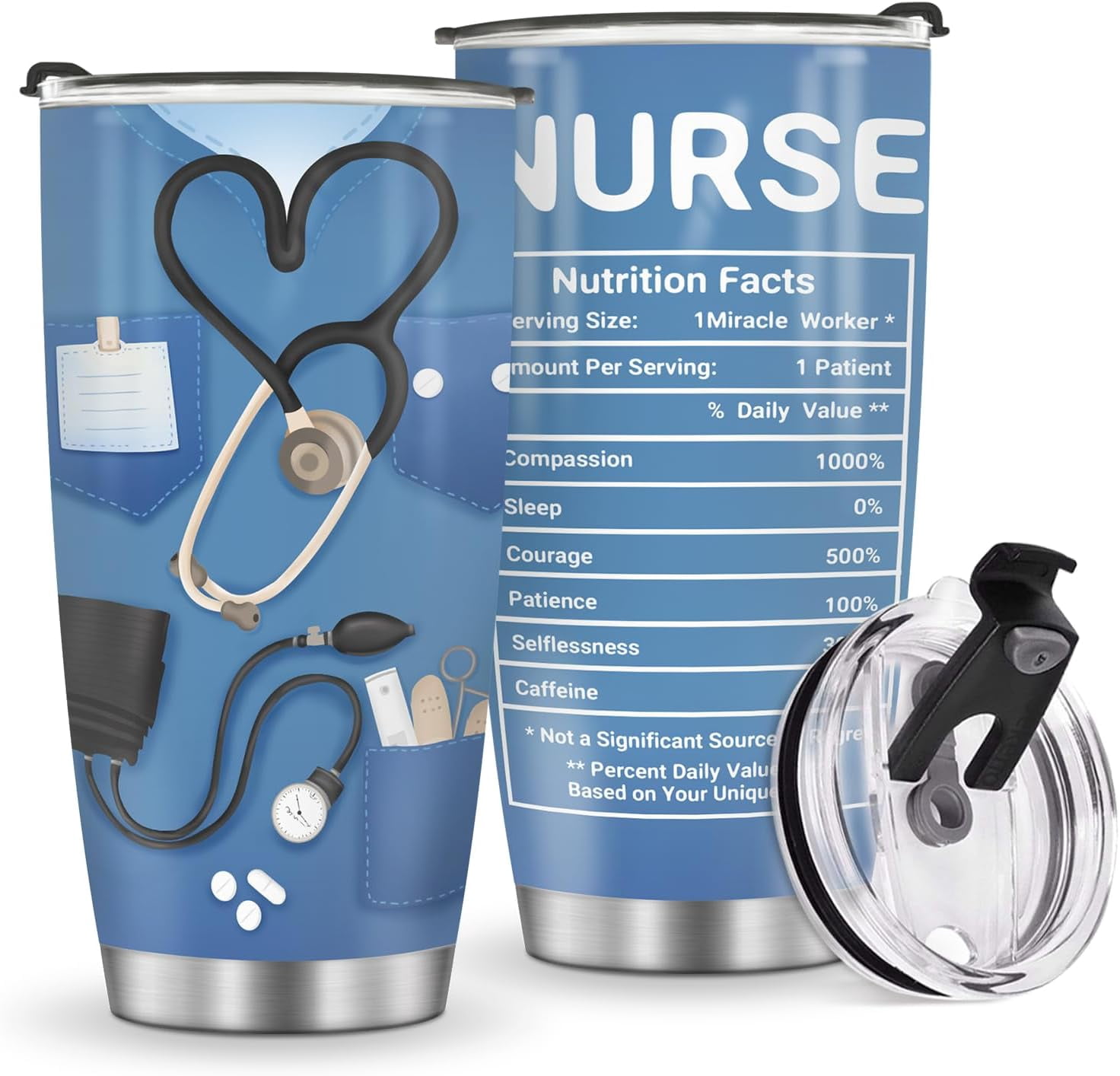 Gifts for Nurse Travel Tumbler Cup - Nurse Gifts for Women Nurse Nutritional Facts Coffee Mug Stainless Steel Tumbler Insulated Double Wall Travel Cup 20oz Gifts for Nurses Birthday Christmas