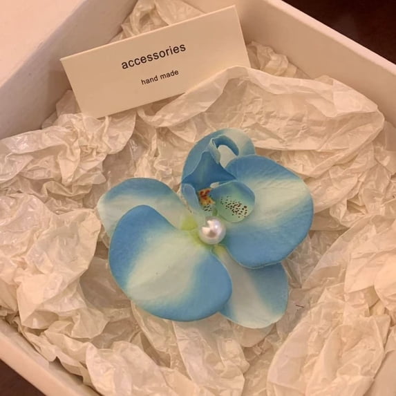 Gifts Phalaenopsis Pearl Hair Clip Duckbill Clip Side Clip Bow Flower Hair Clips Flower Hairpin Hair Accessories Orchid Butterfly Hair Clip BLUE&WHITE