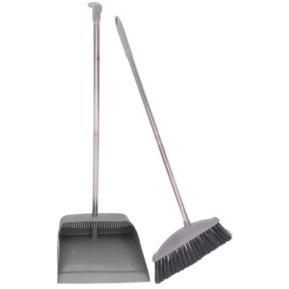 1 Set Outdoor Dustpan and Broom with Long Handle, Lobby Dustpan, Brush Sweeping Shovel, Stainless Steel Garbage Shovel for Household Cleaning