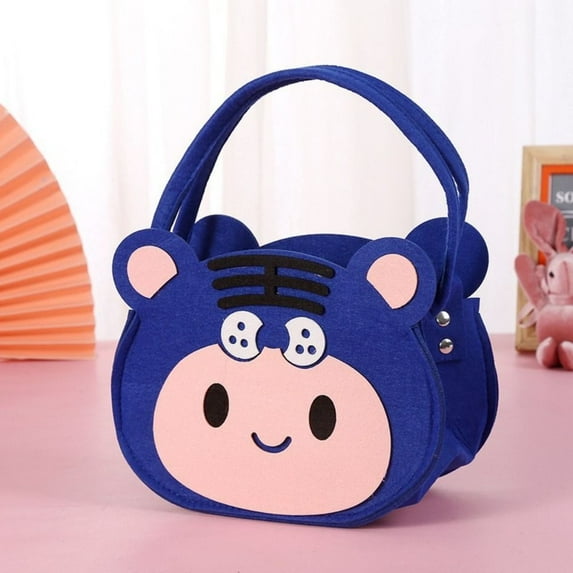 Gifts Reusable Cosmetic Bag Cartoon Felt Tote Bag Candy Color Handbag Shopping Bags Felt Bags Cartoon Tiger Felt Bag BLUE