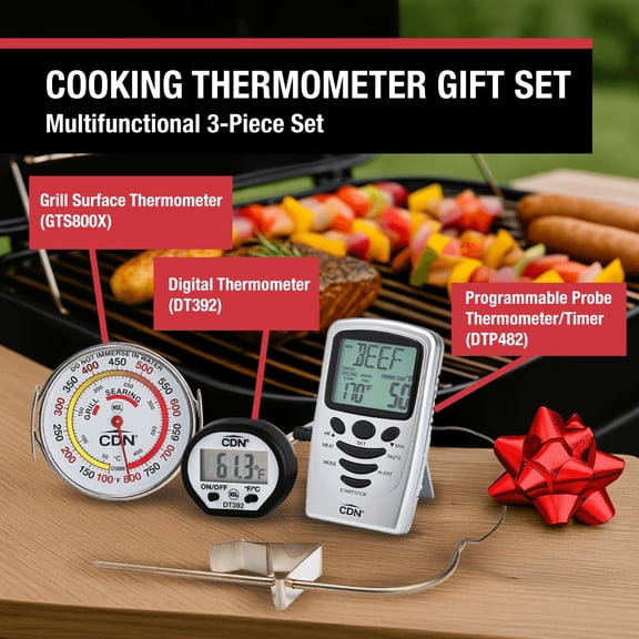 Gifts Set 3-Piece Chef's Thermometer Set, Including Digital Probe Timer, Meat Thermometer, Grill/Oven Surface Thermometer