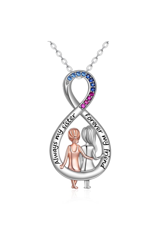 Gifts for Sister 925 Sterling Silver Heart Infinity Sisters Necklace Friendship Jewelry Birthday Graduation Gifts for Best Friend Female Friendship Lasts Forever
