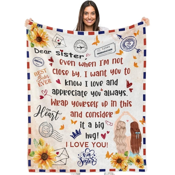 Gifts for Sister Best Sister Throw Blanket to My Sister Fleece Flannel Blankets Ultra Soft Cozy Best Sister Ever Good Friend Friendship Gifts Blanket for Besties Soul Sister Girls Women, 50x60