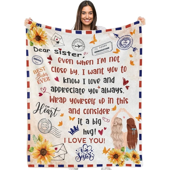 Gifts for Sister Best Sister Throw Blanket to My Sister Fleece Flannel Blankets Ultra Soft Cozy Best Sister Ever Good Friend Friendship Gifts Blanket for Besties Soul Sister Girls Women, 50x60