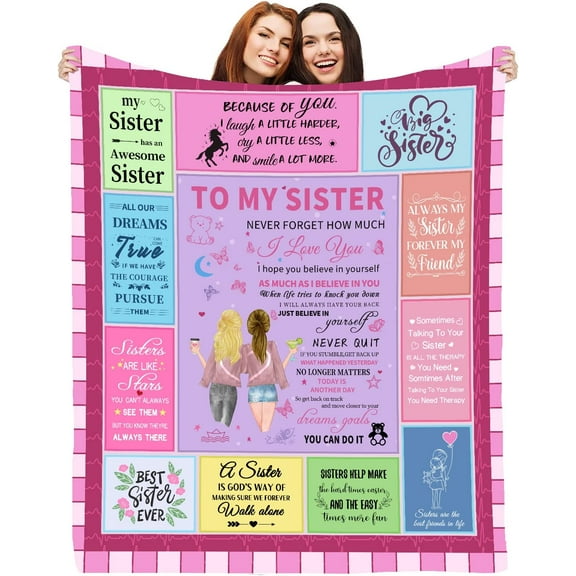 Gifts for Sister Fleece Throw Blanket, to My Sister Bestie Printed Positive Encourage Flannel Blanket, Warm Lightweight Blanket for Bedding Sofa (60"x50")