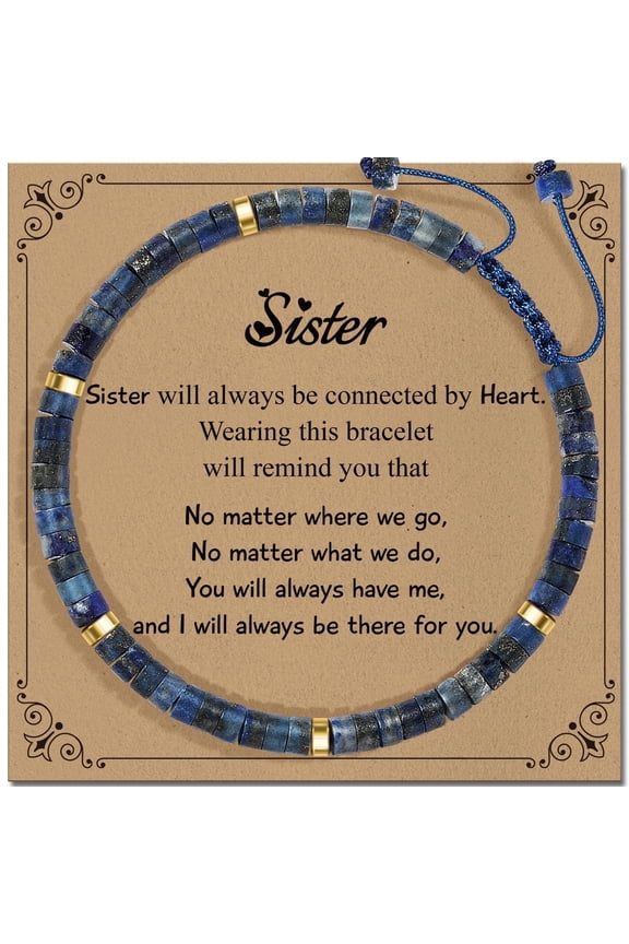 Gifts for Sister Healing Natural Stone Bracelets with Positive Affirmations - Inspirational Gifts Lapis Lazuli Bracelet - Birthday Get Well Soon Gifts for Sister Friend Bestie