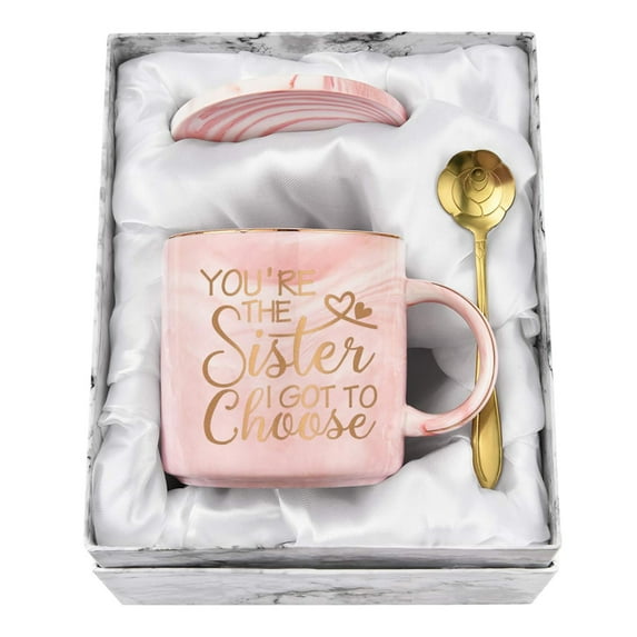 Gifts for Sister - You're the Sister I Got to Choose Mugs, Birthday, Christmas Day or Other Special Festivals Gifts, Futtumy 12 fl oz Pink Marble Coffee Mugs Ceramic Mug Tea Cup