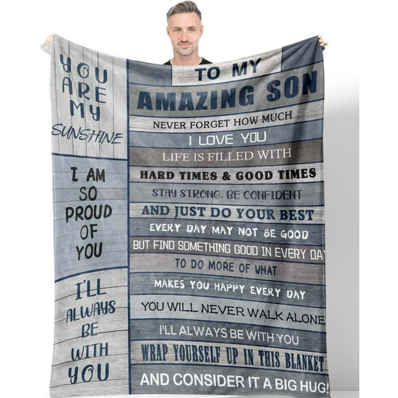 Gifts for Son Blanket 60"x 50" Son Gifts from Mom Sons Birthday Gift Gift for Adult Sons Soft Flannel Throw Blanket for Fathers Day Valentines Day Graduation Christmas