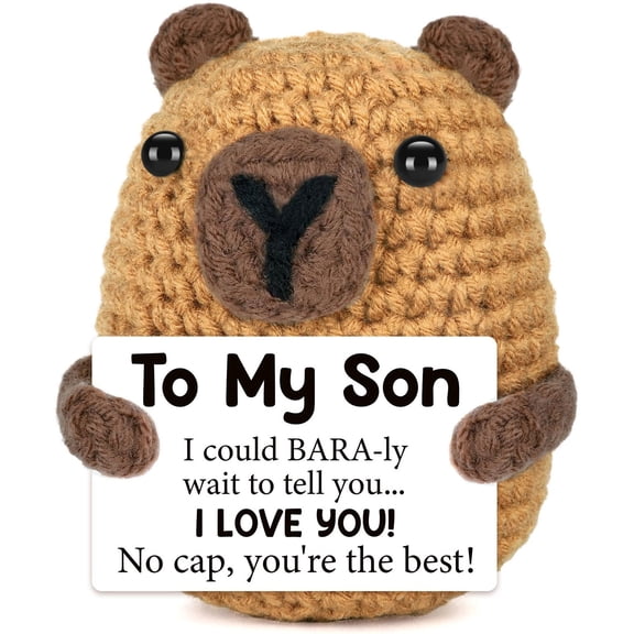 Gifts for Son Valentines Day from Mom Dad, Easter Baskets Stuffers for Teen Son, I Love You Message Son Birthday Gift, Funny Handmade Crochet Animals Capybara for Son in Law