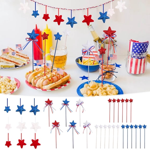 Gifts TTJ Five-Point Star Fairy Stick Decorations Red White Blue Star Branches With Butterfly Knot Accents For Table Centerpieces Wreaths Tiered Trays And Party Scene Styling Independence Day