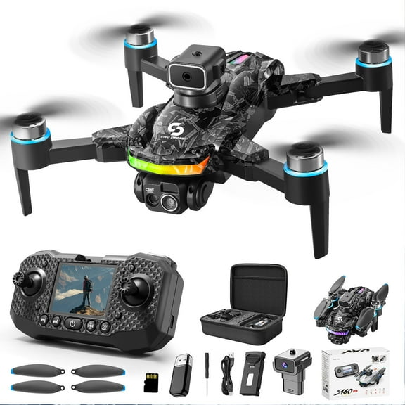 Gifts for Teenage Boys 16-18, Drone with 1080P Screen Remote Control Brushless Motor and Cool Lights Drones with Storage Card RC Quadcopter Altitude Hold Obstacle Avoidance for Kids Adults, Black