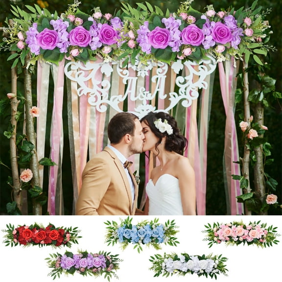 Gifts USSUMA 25.6inch Artificial Rose Peony Flower Swag Front Door Peony Floral Arch Garland Swag Hydrangeas Leaves Wreath for Wedding Arch Front Door House Hydrangeas Eucal Blue