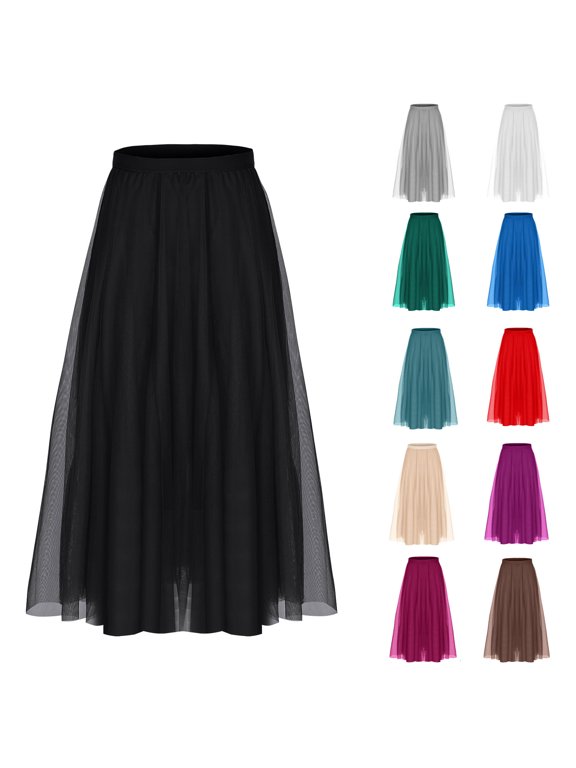 Gifts USSUMA Three-Layer Beaded A-Line Gauze Skirt Mid-Length Pleated Mesh Pull-On Design Soft Elastic Waist Flowing Hem For Dance Performance Rehearsal Stage Photoshoots And Casual Layered Styling