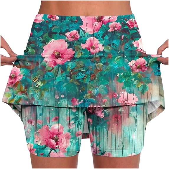 Gifts USSUMA Womens Printed Mid‑Waist Skort Sporty Skirt‑Shorts with Inner Brief Quick‑Dry Stretch Fabric Breathable Side Pockets Floral and Pattern Options for Beach Running Gym Activewear
