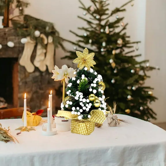 Gifts Under $5 Caoblia Mini Christmas Tree 8 Inch Ornaments and Gifts Artificial Christmas Tree with Christmas Balls, Cloth Base for Holiday Indoor Dining Table Party Decor, Christmas Decorations